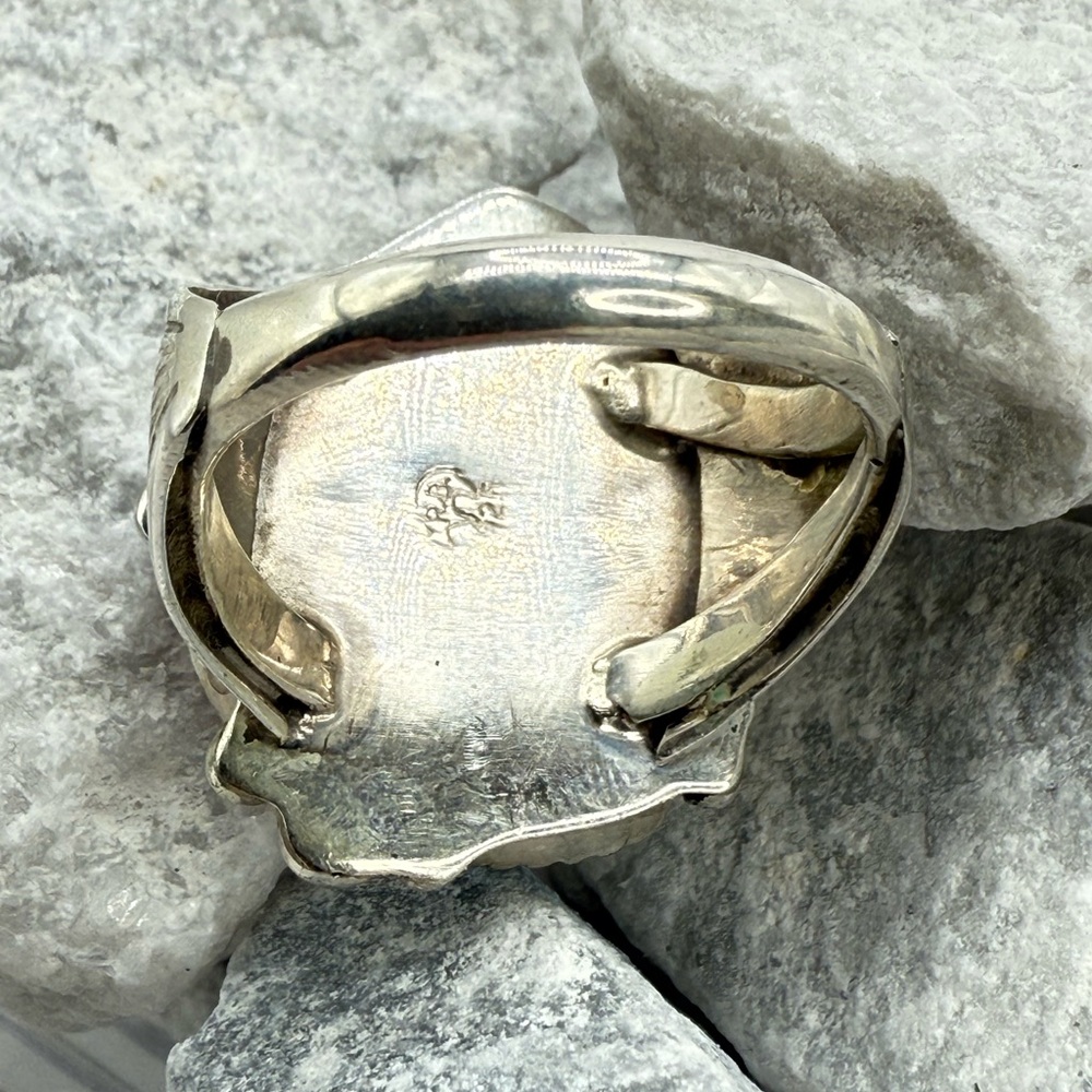 Navajo Sterling Silver Wolf Ring w/ Turquoise & Coral—Genevieve Francisco — 10.5 - Picture 8 of 8